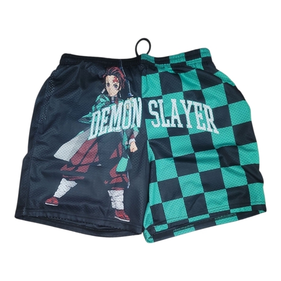 Demon Slayer anime Tanjiro Black Green checkered Men's Shorts M nwt - Picture 4 of 4